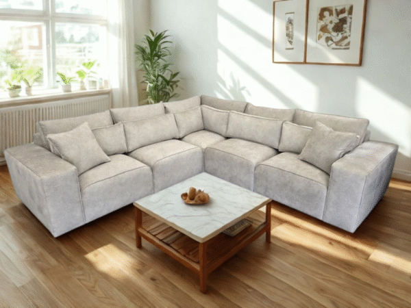 Cube Modular Corner Sofa - Cream Dapple Fabric