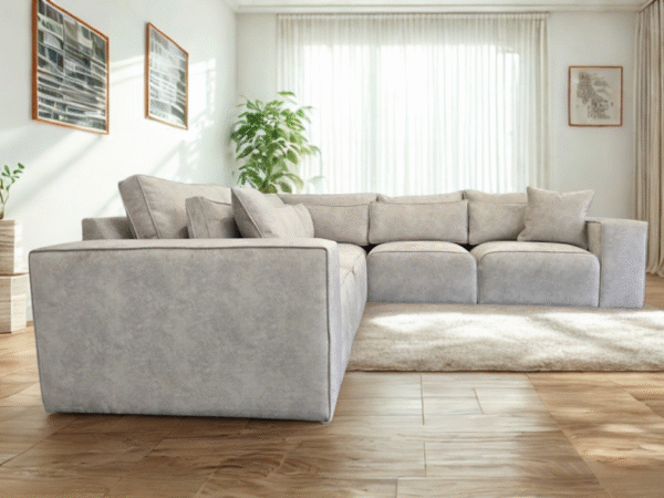 Cube Modular Corner Sofa - Cream Dapple Fabric - Image 3