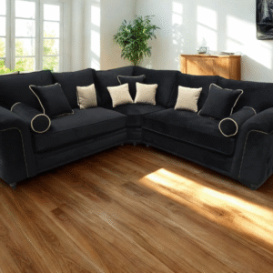 Zara Chesterfield Corner Sofa - Black Plush Fabric