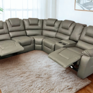 Vancouver Leather Corner Recliner Sofa with Cupholders (Grey)