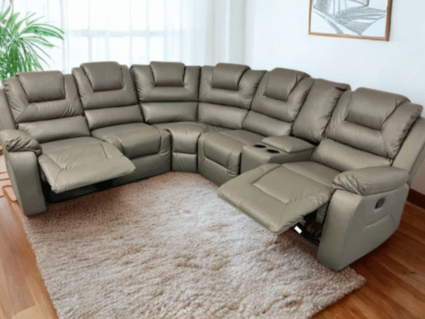 Vancouver Leather Corner Recliner Sofa with Cupholders (Grey)