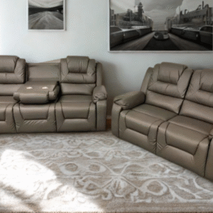 3+2 Vancouver Leather Recliner Sofa Set With Cupholders (Grey)