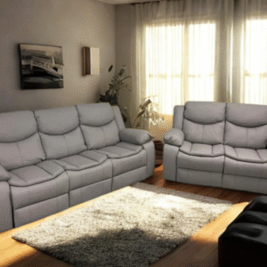 3+2 Highgate Leather Recliner Sofa With Cupholders (Light Grey)