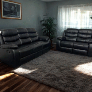 3+2 Roma Leather Recliner Sofa with Cupholders (Black)