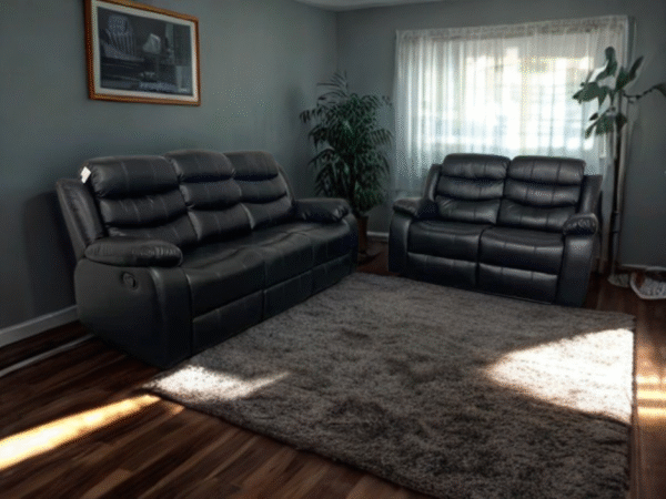 3+2 Roma Leather Recliner Sofa with Cupholders (Black)