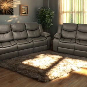 3+2 Highgate Leather Recliner Sofa With Cupholders (Grey)