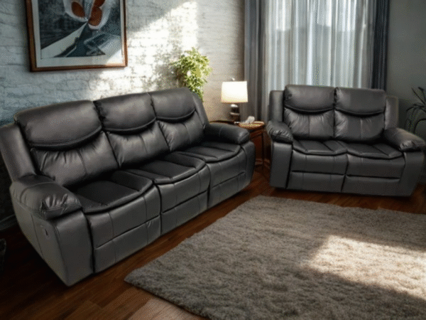 3+2 Highgate Leather Recliner With Cupholders (Black)