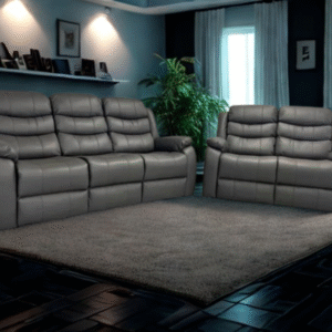 3+2 Roma Leather Recliner with Cupholders (Grey)