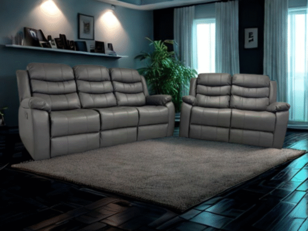 3+2 Roma Leather Recliner with Cupholders (Grey)