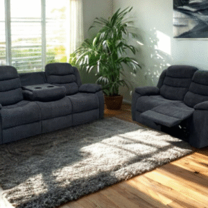 3+2 Roma Fabric Recliner Sofa Set with Cupholders (Grey)