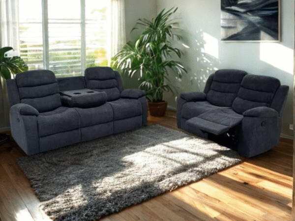 3+2 Roma Fabric Recliner Sofa Set with Cupholders (Grey)