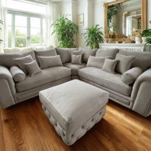 Zara Chesterfield Corner Sofa – Cream Plush Velvet