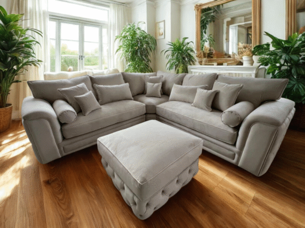Zara Chesterfield Corner Sofa – Cream Plush Velvet