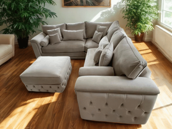 Zara Chesterfield Corner Sofa – Cream Plush Velvet - Image 2