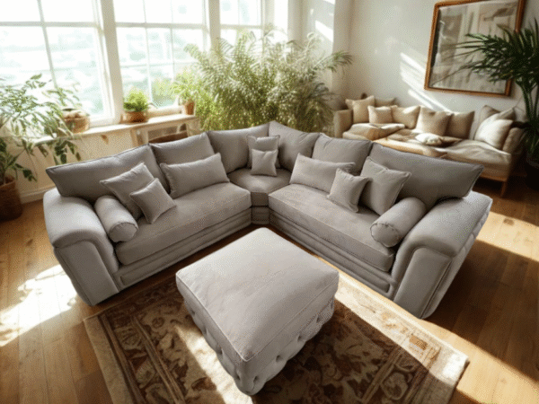 Zara Chesterfield Corner Sofa – Cream Plush Velvet - Image 3