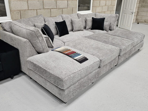 Belgravia Cinema Style Sofa - Steel Boucle Fabric - Image 2