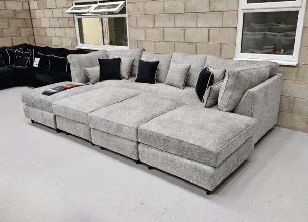 Belgravia Cinema Style Sofa - Steel Boucle Fabric - Image 3