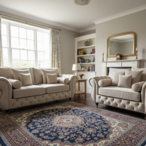 3+2 Seater Rio Chesterfield Sofa Set - Cream Plush Fabric