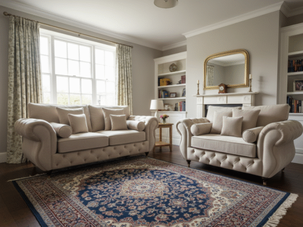 3+2 Seater Rio Chesterfield Sofa Set - Cream Plush Fabric