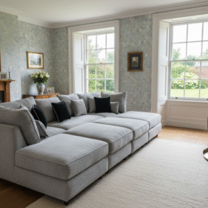 Belgravia Cinema Style Sofa - Steel Boucle Fabric