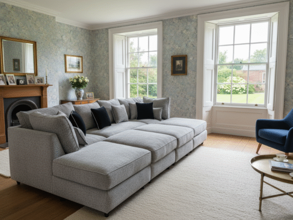 Belgravia Cinema Style Sofa - Steel Boucle Fabric