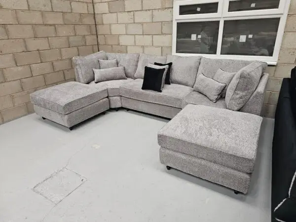 Belgravia U-Shape Style Sofa - Steel Boucle Fabric - Image 2