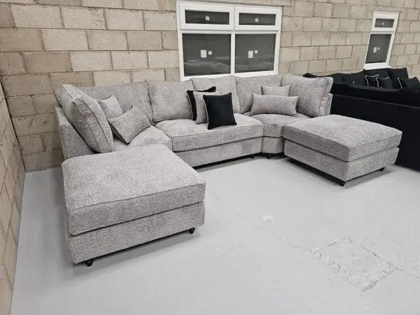 Belgravia U-Shape Style Sofa - Steel Boucle Fabric - Image 3