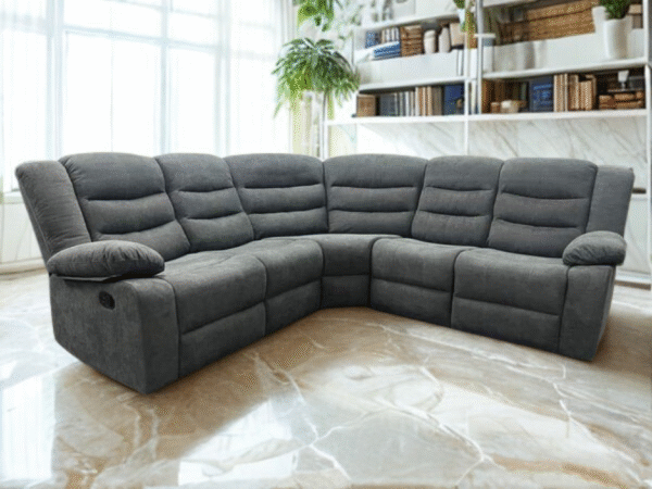 Roma Fabric Corner Recliner Sofa with Cupholders ( Grey)