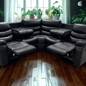 Roma Leather Corner Recliner with Cupholders (Black)