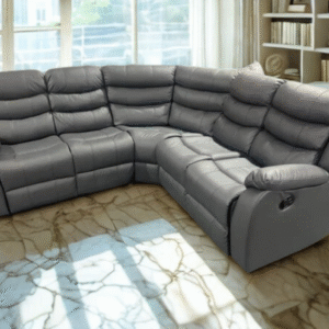 Roma Leather Corner Recliner with Cupholders (Grey)