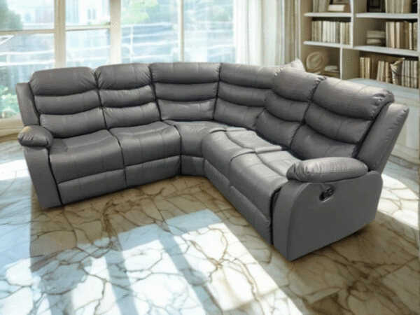Roma Leather Corner Recliner with Cupholders (Grey)