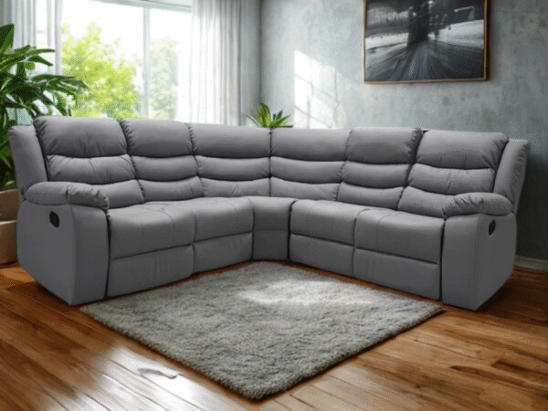 Roma Leather Corner Recliner with Cupholders (Light Grey)