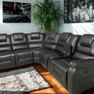 Vancouver Leather Corner Recliner Sofa with Cupholders (Black)