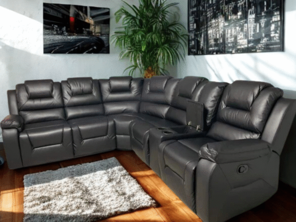 Vancouver Leather Corner Recliner Sofa with Cupholders (Black)