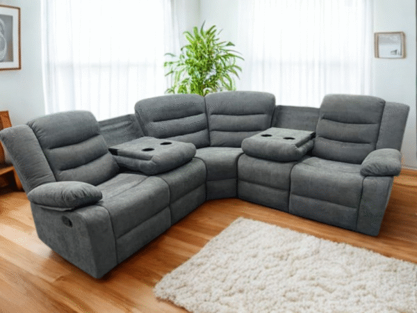 Roma Fabric Corner Recliner with Cupholders (Grey)