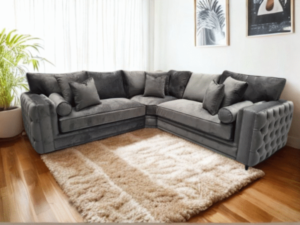 Mayfair Chesterfield Corner Sofa - Asphalt Plush Fabric